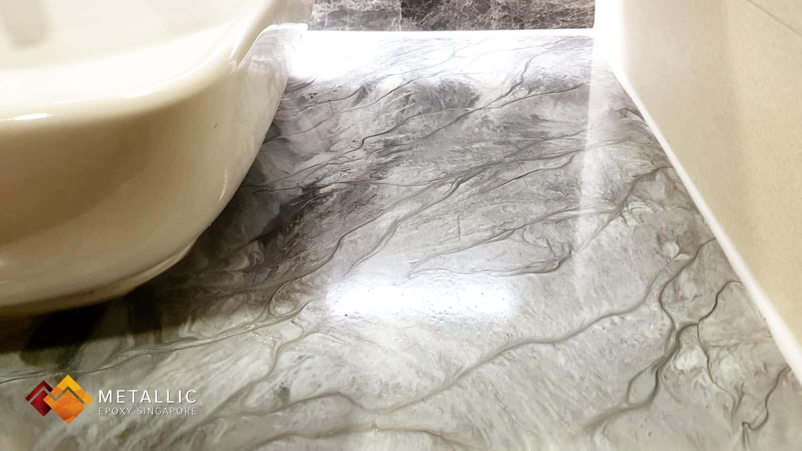Metallic Epoxy Singapore Grey Marble Bathroom Vanity Top