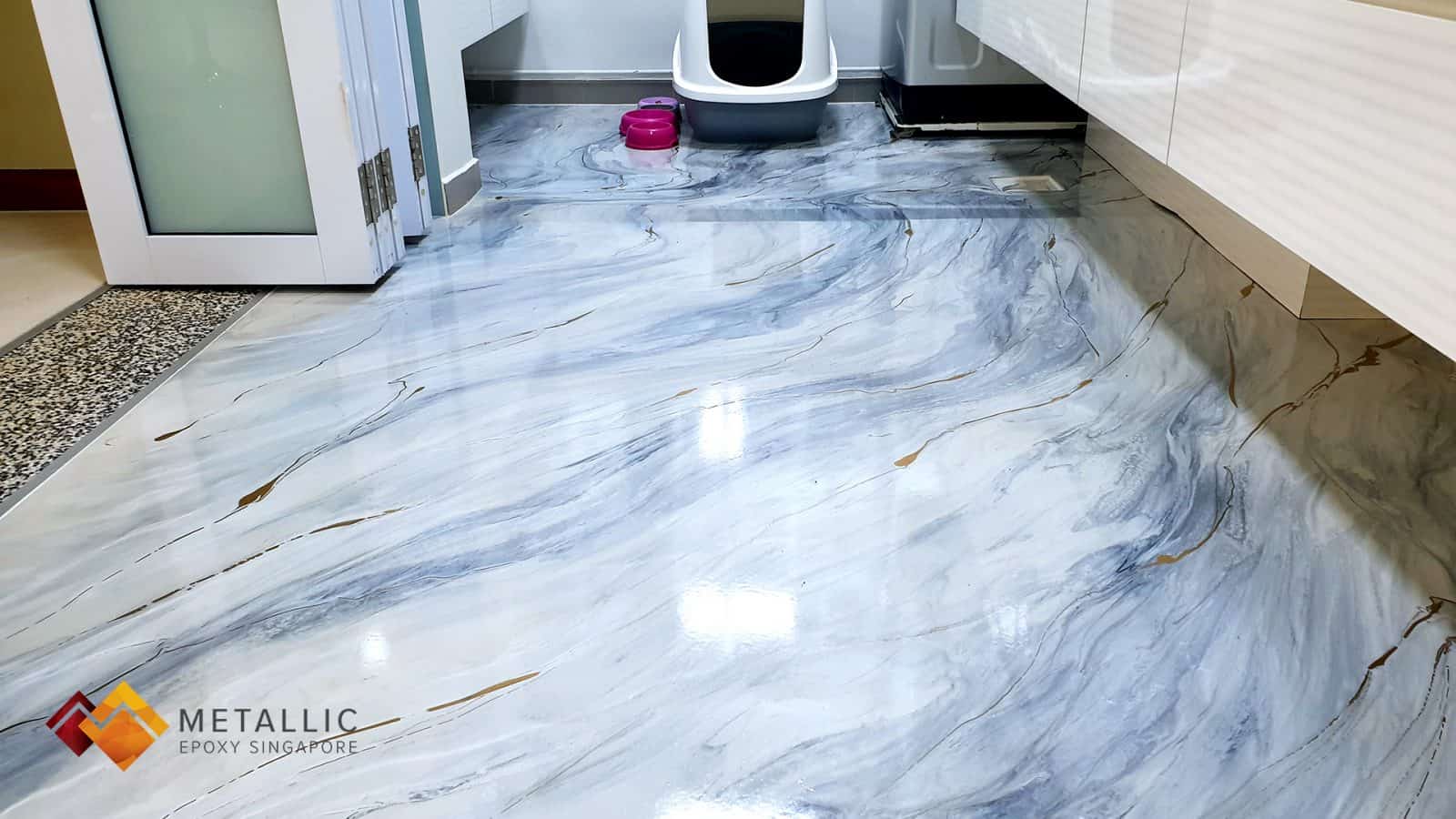 metallic epoxy marble kitchen floor